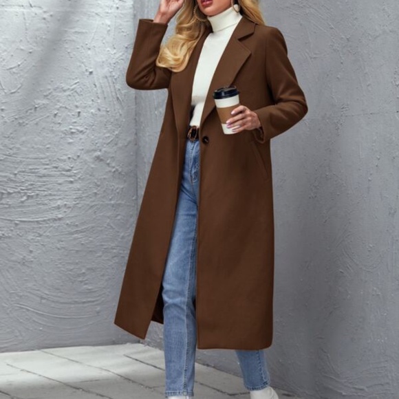 Cozy Camel Tan wide collar coat jacket trench PeaCoat - Picture 5 of 12